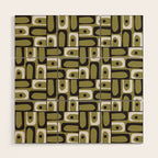 Mid Century Modern Abstract Geometric Piquet Multi Pattern in Retro Olive Black White Wood Wall Art Gallery Image 1