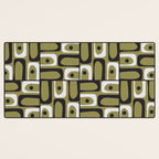 Mid Century Modern Abstract Geometric Piquet Multi Pattern in Retro Olive Black White Desk Mat Gallery Image 3