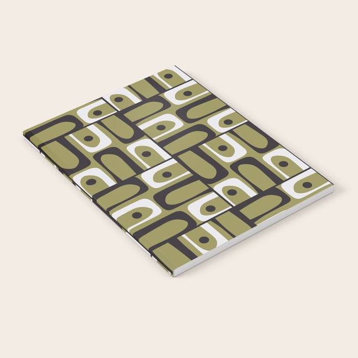 Mid Century Modern Abstract Geometric Piquet Multi Pattern in Retro Olive Black White Notebook Gallery Image 2