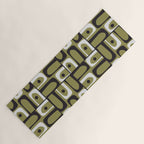 Mid Century Modern Abstract Geometric Piquet Multi Pattern in Retro Olive Black White Yoga Mat Gallery Image 1