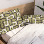 Mid Century Modern Abstract Geometric Piquet Multi Pattern in Retro Olive Black White Pillow Sham Gallery Image 2