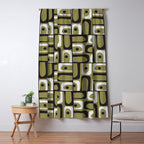 Mid Century Modern Abstract Geometric Piquet Multi Pattern in Retro Olive Black White Window Curtain Gallery Image 5