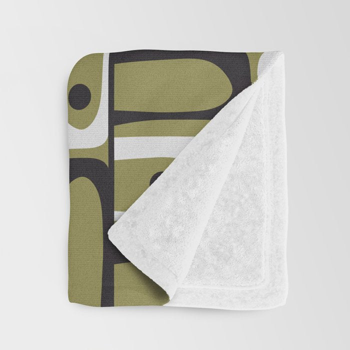 Mid Century Modern Abstract Geometric Piquet Multi Pattern in Retro Olive Black White Throw Blanket Gallery Image 3