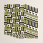 Mid Century Modern Abstract Geometric Piquet Multi Pattern in Retro Olive Black White Wrapping Paper Gallery Image 3