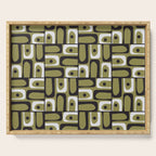 Mid Century Modern Abstract Geometric Piquet Multi Pattern in Retro Olive Black White Serving Tray Gallery Image 1