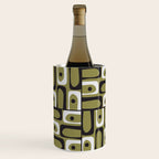 Mid Century Modern Abstract Geometric Piquet Multi Pattern in Retro Olive Black White Wine Chiller Gallery Image 2