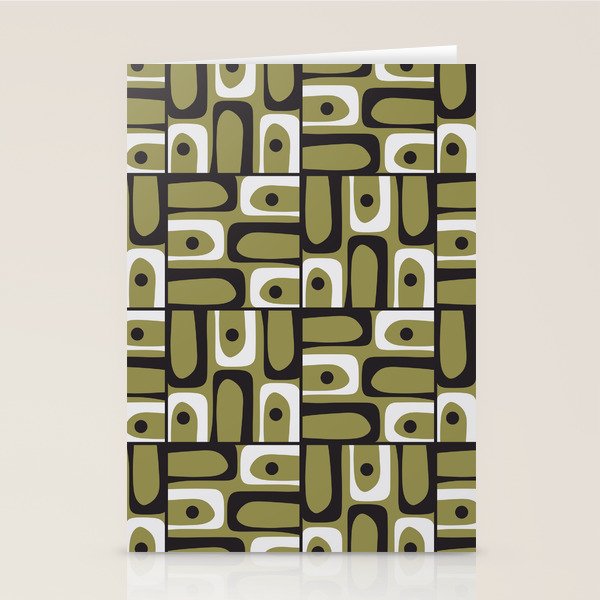 Mid Century Modern Abstract Geometric Piquet Multi Pattern in Retro Olive Black White Stationery Card Gallery Image 2