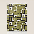 Mid Century Modern Abstract Geometric Piquet Multi Pattern in Retro Olive Black White Stationery Card Gallery Image 2