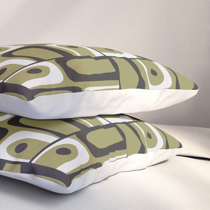 Mid Century Modern Abstract Geometric Piquet Multi Pattern in Retro Olive Black White Pillow Sham Gallery Image 3
