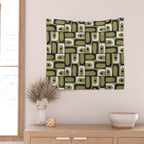 Mid Century Modern Abstract Geometric Piquet Multi Pattern in Retro Olive Black White Wall Tapestry Gallery Image 2