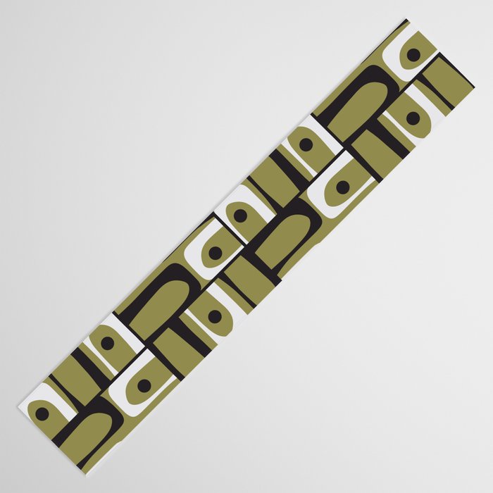 Mid Century Modern Abstract Geometric Piquet Multi Pattern in Retro Olive Black White Table Runner Gallery Image 3
