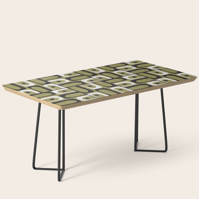 Mid Century Modern Abstract Geometric Piquet Multi Pattern in Retro Olive Black White Coffee Table Gallery Image 1