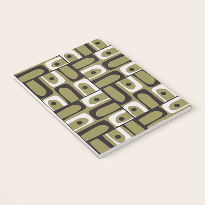 Mid Century Modern Abstract Geometric Piquet Multi Pattern in Retro Olive Black White Notebook Gallery Image 3