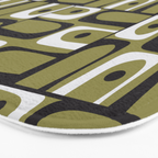 Mid Century Modern Abstract Geometric Piquet Multi Pattern in Retro Olive Black White Bath Mat Gallery Image 3