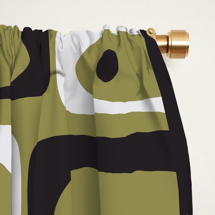Mid Century Modern Abstract Geometric Piquet Multi Pattern in Retro Olive Black White Window Curtain Gallery Image 2