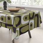 Mid Century Modern Abstract Geometric Piquet Multi Pattern in Retro Olive Black White Tablecloth Gallery Image 3