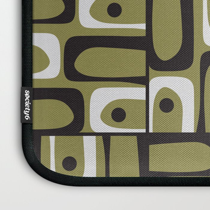 Mid Century Modern Abstract Geometric Piquet Multi Pattern in Retro Olive Black White Laptop Sleeve Gallery Image 3