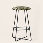 Mid Century Modern Abstract Geometric Piquet Multi Pattern in Retro Olive Black White Stool Gallery Image 1