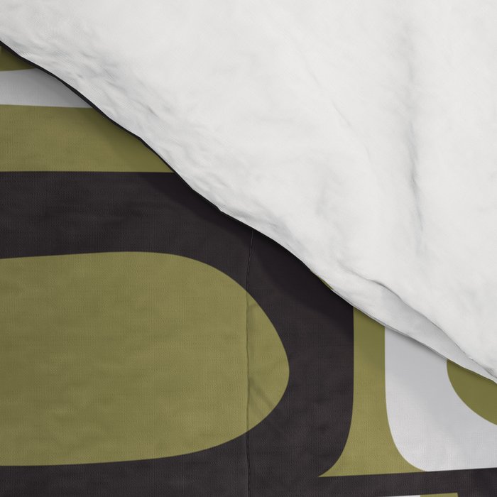 Mid Century Modern Abstract Geometric Piquet Multi Pattern in Retro Olive Black White Comforter Gallery Image 4