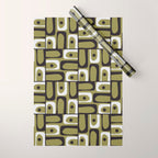 Mid Century Modern Abstract Geometric Piquet Multi Pattern in Retro Olive Black White Wrapping Paper Gallery Image 1