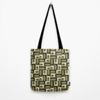Mid Century Modern Abstract Geometric Piquet Multi Pattern in Retro Olive Black White Tote Bag Gallery Image 2