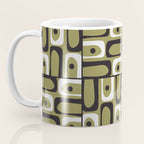 Mid Century Modern Abstract Geometric Piquet Multi Pattern in Retro Olive Black White Coffee Mug Gallery Image 3