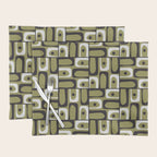 Mid Century Modern Abstract Geometric Piquet Multi Pattern in Retro Olive Black White Placemat Gallery Image 1
