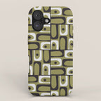 Mid Century Modern Abstract Geometric Piquet Multi Pattern in Retro Olive Black White iPhone Case Gallery Image 1