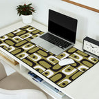 Mid Century Modern Abstract Geometric Piquet Multi Pattern in Retro Olive Black White Desk Mat Gallery Image 2