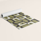 Mid Century Modern Abstract Geometric Piquet Multi Pattern in Retro Olive Black White Yoga Mat Gallery Image 2