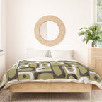 Mid Century Modern Abstract Geometric Piquet Multi Pattern in Retro Olive Black White Duvet Cover Gallery Image 3