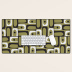 Mid Century Modern Abstract Geometric Piquet Multi Pattern in Retro Olive Black White Desk Mat Gallery Image 1