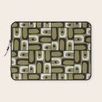 Mid Century Modern Abstract Geometric Piquet Multi Pattern in Retro Olive Black White Laptop Sleeve Gallery Image 1