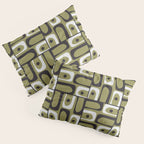 Mid Century Modern Abstract Geometric Piquet Multi Pattern in Retro Olive Black White Pillow Sham Gallery Image 3