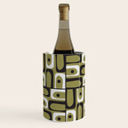 Mid Century Modern Abstract Geometric Piquet Multi Pattern in Retro Olive Black White Wine Chiller Gallery Image 3