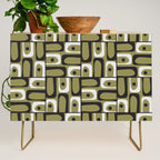 Mid Century Modern Abstract Geometric Piquet Multi Pattern in Retro Olive Black White Credenza Gallery Image 1