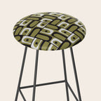 Mid Century Modern Abstract Geometric Piquet Multi Pattern in Retro Olive Black White Stool Gallery Image 2