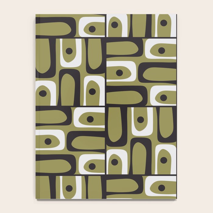 Mid Century Modern Abstract Geometric Piquet Multi Pattern in Retro Olive Black White Notebook Gallery Image 4