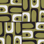 Mid Century Modern Abstract Geometric Piquet Multi Pattern in Retro Olive Black White Coffee Mug Gallery Image 2