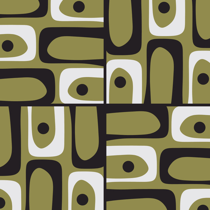 Mid Century Modern Abstract Geometric Piquet Multi Pattern in Retro Olive Black White Coffee Mug Gallery Image 2
