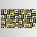 Mid Century Modern Abstract Geometric Piquet Multi Pattern in Retro Olive Black White Tablecloth Gallery Image 2