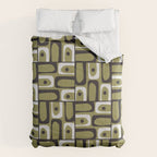 Mid Century Modern Abstract Geometric Piquet Multi Pattern in Retro Olive Black White Comforter Gallery Image 6