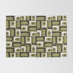 Mid Century Modern Abstract Geometric Piquet Multi Pattern in Retro Olive Black White Rug Gallery Image 2
