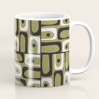 Mid Century Modern Abstract Geometric Piquet Multi Pattern in Retro Olive Black White Coffee Mug Gallery Image 1