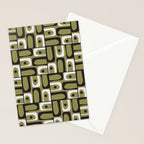 Mid Century Modern Abstract Geometric Piquet Multi Pattern in Retro Olive Black White Stationery Card Gallery Image 2