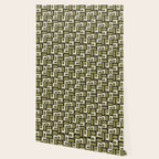 Mid Century Modern Abstract Geometric Piquet Multi Pattern in Retro Olive Black White Wallpaper Gallery Image 2