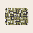 Mid Century Modern Abstract Geometric Piquet Multi Pattern in Retro Olive Black White Bath Mat Gallery Image 1
