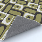 Mid Century Modern Abstract Geometric Piquet Multi Pattern in Retro Olive Black White Rug Gallery Image 4