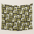 Mid Century Modern Abstract Geometric Piquet Multi Pattern in Retro Olive Black White Wall Tapestry Gallery Image 4