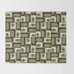 Mid Century Modern Abstract Geometric Piquet Multi Pattern in Retro Olive Black White Throw Blanket Gallery Image 2